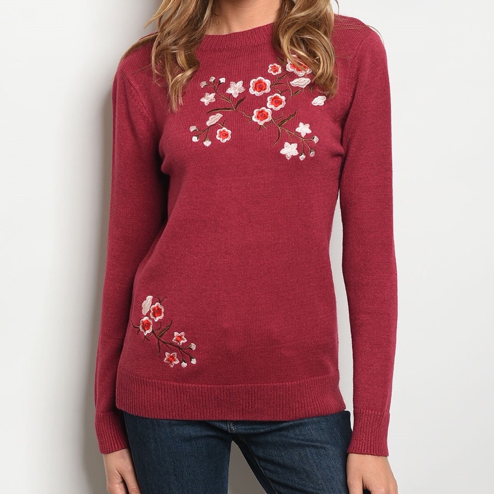 Burgundy Flower Sweater